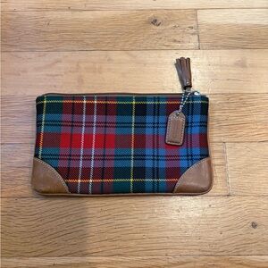 COACH Plaid Leather Trim Clutch